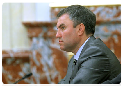 Deputy Prime Minister and Government Chief of Staff Vyacheslav Volodin at a Government meeting