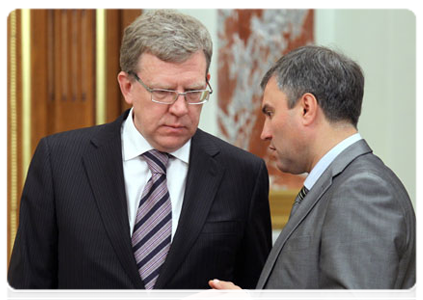 Deputy Prime Minister and Minister of Finance Alexei Kudrin and Deputy Prime Minister and Government Chief of Staff Vyacheslav Volodin