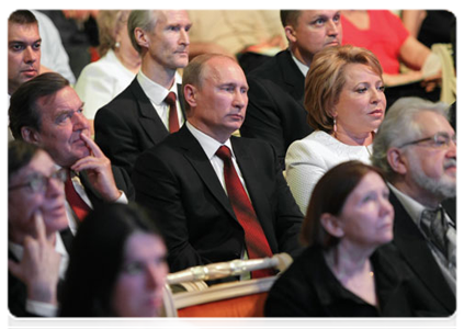 Prime Minister Vladimir Putin and St Petersburg Governor Valentina Matviyenko at a gala concert of world opera stars devoted to the 50th anniversary of ties between the sister cities of St Petersburg and Dresden