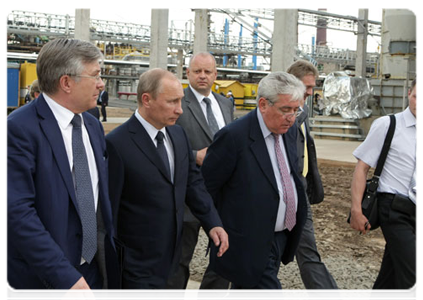 Prime Minister Vladimir Putin visits the Kirishinefteorgsintez production association