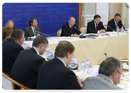 Prime Minister Vladimir Putin holding a meeting in Kirishi on Russia’s refining industry and petroleum product market