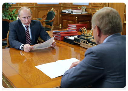 Prime Minister Vladimir Putin holds a working meeting with Andrei Krainy, head of the Federal Agency for Fishery