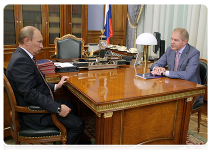 Prime Minister Vladimir Putin holds a working meeting with Andrei Krainy, head of the Federal Agency for Fishery