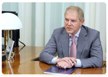 Andrei Krainy, head of the Federal Agency for Fishery, at a meeting with Prime Minister Vladimir Putin