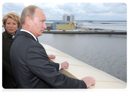 Prime Minister Vladimir Putin touring flood control complex in St Petersburg