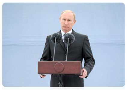 Prime Minister Vladimir Putin at the opening ceremony of a flood control complex in St Petersburg