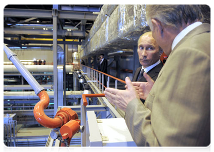 Prime Minister Vladimir Putin attends the launch of the first stage of the South-West Thermal Power Station in St Petersburg