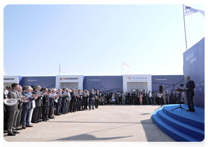 Председатель Правительства Российской Федерации В.В.Путин выступил на торжественном мероприятии, посвященном открытию юбилейного, 10-го Международного авиационно-космического салона «МАКС-2011»