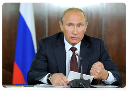Prime Minister Vladimir Putin at a meeting of the National Popular Front’s Federal Coordination Council devoted to summarising the results of the primaries