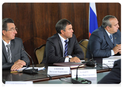 Vitaly Yefimov, Chairman of the Companies Association the Russian Union of Transport Companies, Vyacheslav Volodin, Deputy Prime Minister and Chief of the Government Staff and Frants Klintsevich, head of the National Public Organisation the Russian Union of Afghanistan Veterans