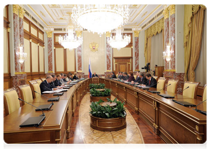 Prime Minister Vladimir Putin holding a meeting of the Russian government