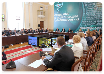 Prime Minister Vladimir Putin at a meeting on healthcare modernisation