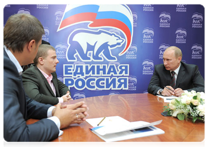 Prime Minister Vladimir Putin meeting with winners of the Popular Front primaries in the Smolensk Region and receiving members of the public at the community liaison office of the United Russia party chairman