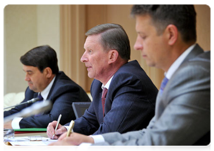 Minister of Transport Igor Levitin, Deputy Prime Minister Sergei Ivanov and Director of the Department of the Industry and Infrastructure of the Government of the Russian Federation Maxim Sokolov
