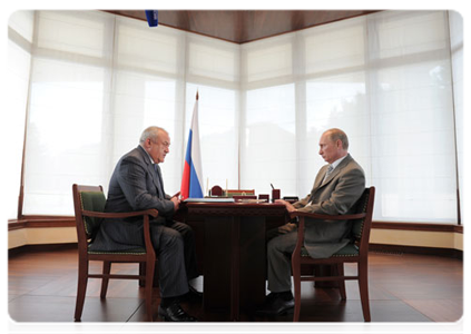Prime Minister Vladimir Putin during a meeting with Taimuraz Mamsurov, leader of North Ossetia – Alaniya