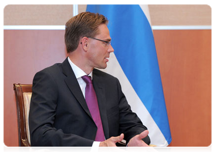 Finnish Prime Minister Jyrki Katainen at a meeting with Prime Minister Vladimir Putin in Sochi