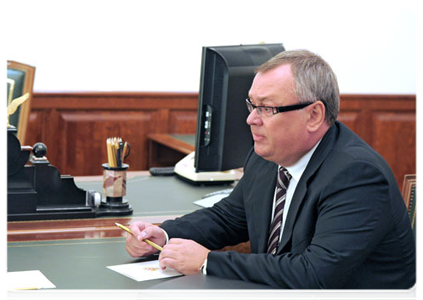 VTB Bank CEO Andrei Kostin at the meeting with Prime Minister Vladimir Putin