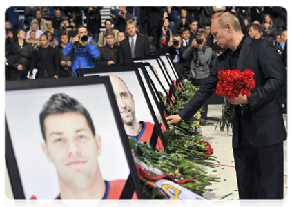 Prime Minister Vladimir Putin arrives in Yaroslavl to attend a memorial service for the members of the Lokomotiv Yaroslavl ice hockey team killed in a plane crash