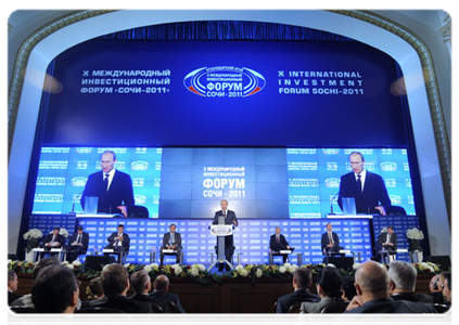Prime Minister Vladimir Putin at a plenary meeting of the X International Investment Forum Sochi-2011