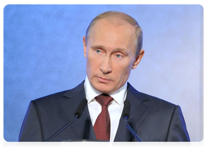 Prime Minister Vladimir Putin at a plenary meeting of the X International Investment Forum Sochi-2011