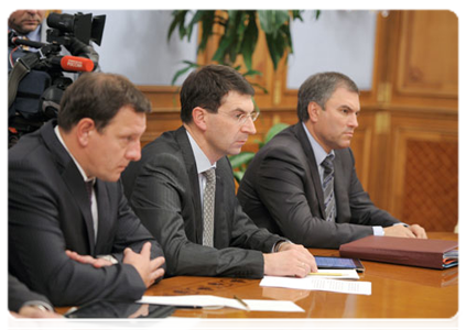 Deputy Prime Minister and Chief of the Government Staff Vyacheslav Volodin, Minister of Communications and Mass Media Igor Shchegolev and Deputy Minister of Communications and Mass Media Ilya Massukh