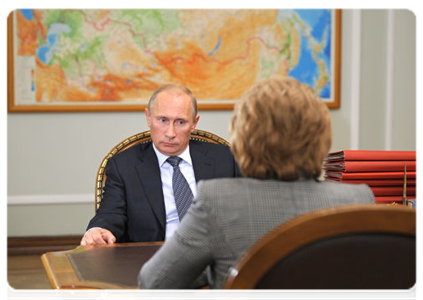 Prime Minister Vladimir Putin at a meeting with Federation Council Chairperson Valentina Matviyenko
