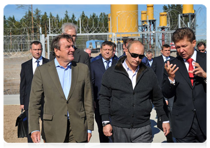 Prime Minister Vladimir Putin initiates the flow of gas into the underwater section of Nord Stream