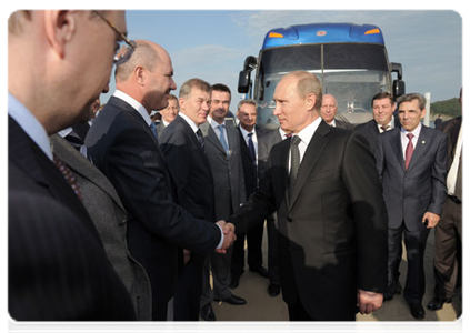 Prime Minister Vladimir Putin inspecting Far Eastern Federal University under construction on Russky Island