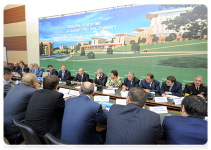 Prime Minister Vladimir Putin at a meeting On the Development of the Far Eastern Federal University and the Legacy of the APEC Summit in Vladivostok