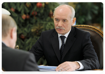 Head of the Republic of Bashkortostan Rustem Khamitov at a meeting with Prime Minister Vladimir Putin