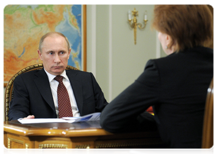 Prime Minister Vladimir Putin meeting with Governor of the Khanty-Mansi Autonomous Area – Yugra Natalia Komarova