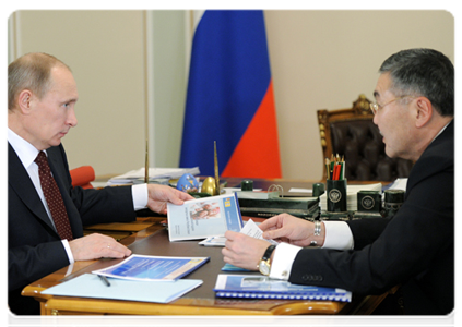 Prime Minister Vladimir Putin during a meeting with the Head of the Republic of Kalmykia, Alexei Orlov