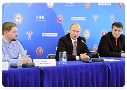 Prime Minister Vladimir Putin meeting with representatives of associations of football fans in St Petersburg