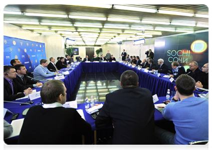 Prime Minister Vladimir Putin meeting with representatives of associations of football fans in St Petersburg