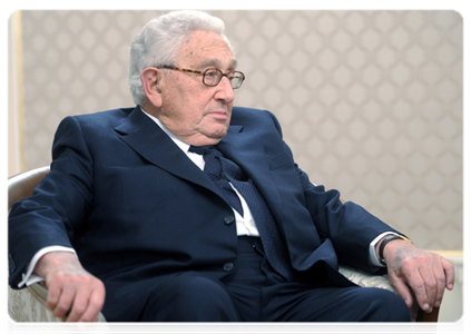 Former U.S. Secretary of State Henry Kissinger at a meeting with Prime Minister Vladimir Putin