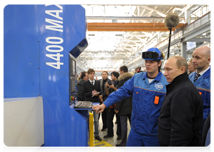 Prime Minister Vladimir Putin visits the Tikhvin train carriage factory