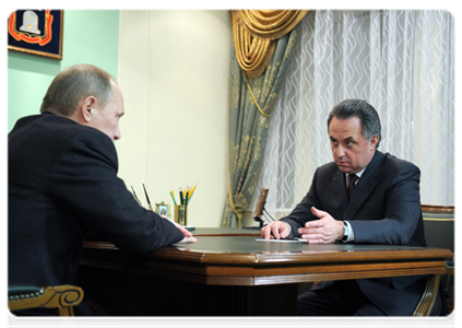 Minister of Sport, Tourism and Youth Policy Vitaly Mutko at a meeting with Prime Minister Vladimir Putin