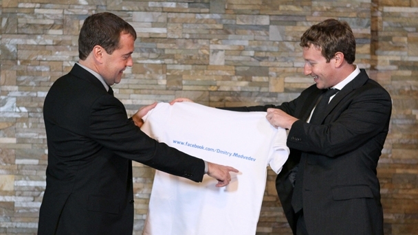 Prime Minister Dmitry Medvedev meets with Facebook founder and president Mark Zuckerberg