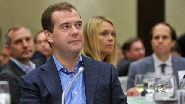Dmitry Medvedev attends the session “Russia in the Global Context” during the World Economic Forum meeting in Moscow
