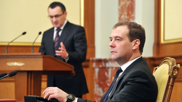 Prime Minister Dmitry Medvedev and Minister of Agriculture Nikolai Fyodorov