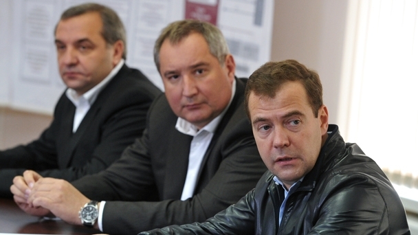 Prime Minister Dmitry Medvedev, Deputy Prime Minister Dmitry Rogozin and Emergencies Minister Vladimir Puchkov