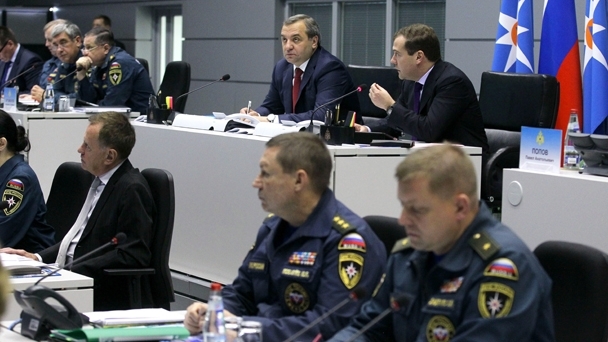 Dmitry Medvedev holds a video conference on civil defence drills