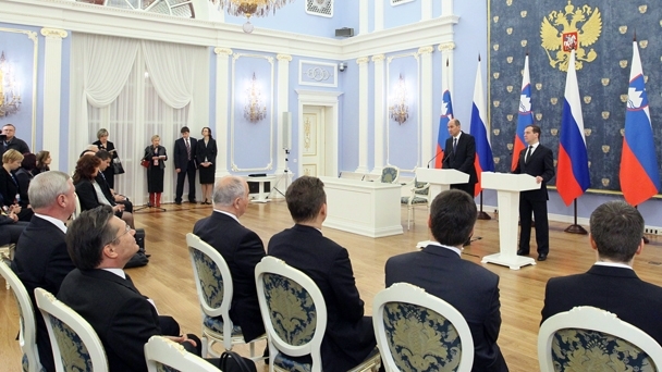 A joint press conference by Dmitry Medvedev and Prime Minister of the Republic of Slovenia Janez Janša