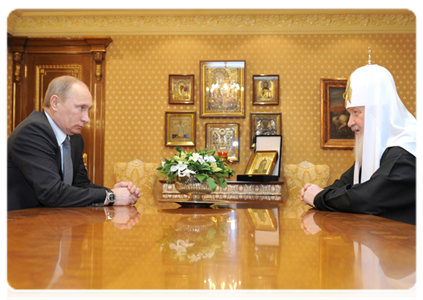 Prime Minister Vladimir Putin congratulates Patriarch Kirill of Moscow and All Russia