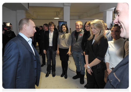 Prime Minister Vladimir Putin visits the construction site of Moscow Youth Centre KVN Planet, talks with participants of KVN Major and Premier Leagues