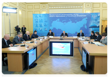 Prime Minister Vladimir Putin holds a meeting on the modernisation of general education in the regions