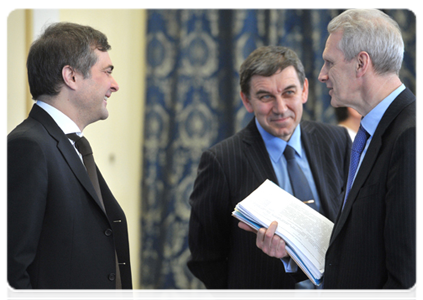 Deputy Prime Minister Vladislav Surkov, Minister of Education and Science Andrei Fursenko and director of the Russian government's Department for Science, High Technologies and Education Alexander Khlunov