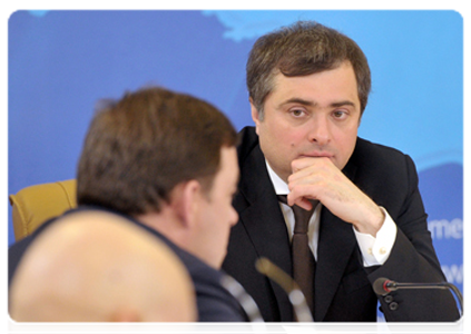 Deputy Prime Minister Vladislav Surkov at a meeting on the implementation of a project for upgrading regional general education systems