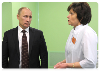 В завершение рабочей поездки в Курганскую область Председатель Правительства Российской Федерации В.В.Путин посетил строящийся областной перинатальный центр