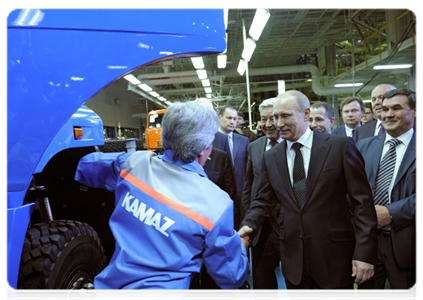Prime Minister Vladimir Putin visits the KamAZ auto-making plant and attends a ceremony for the two millionth KamAZ lorry to come off the assembly line
